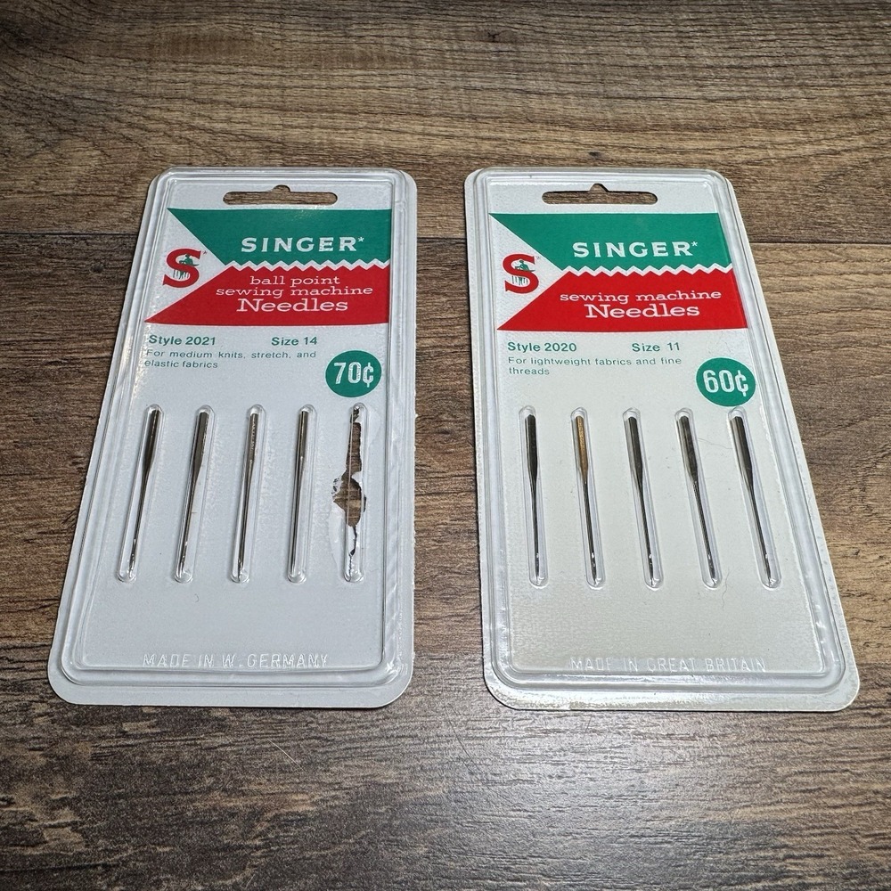2 Vintage Packs Singer Sewing Machine Needles Ball Point Style 2021 & 2020 14/11